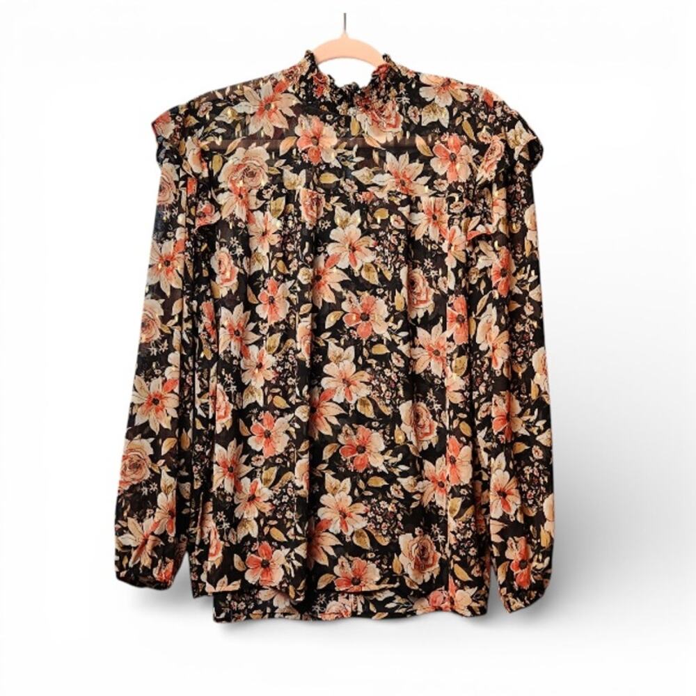 Maurices Size 1X Blouse Floral Sheer